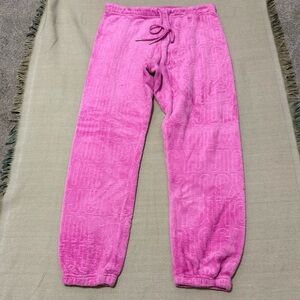 Girl's Juicy Couture Pink Fuzzy Joggers with drawstring, cinched ankles. Size L
